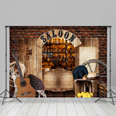 Lofaris Retro Bricks Saloon Cowboy Cake Smash Photo Backdrop
